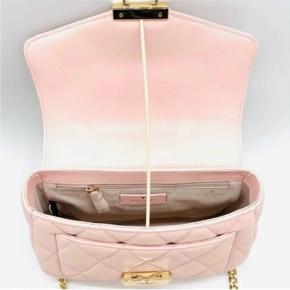 Kate Spade Carey Small Quilted Flap Shoulder Crossbody Bag Light Pink/ Gold - Picture 9 of 10